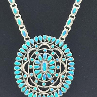 Amazing Detailed Opal Cluster 925 Silver Necklace 55.4gr