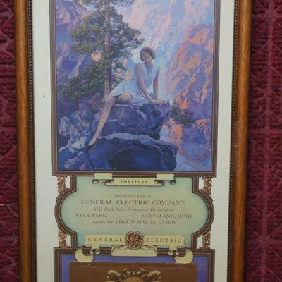 MAXFIELD PARRISH CALENDAR PRINT "SOLITUDE" 1932 GE EDISON LIGHT CO. FRAMED