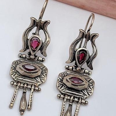 Vintage Garnet Earrings 925, Gemstone Heart Ring 14gr