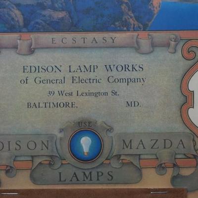 MAXFIELD PARRISH "ECTASY " FRAMED CALENDAR 1930 FOR EDISON LAMP WORKS