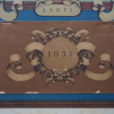 MAXFIELD PARRISH "THE WATERFALL" FRAMED 1931 CALENDAR FOR HUBBARD HARDWARE & EDISON MAZDA LAMPS