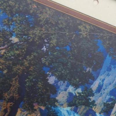 MAXFIELD PARRISH "THE WATERFALL" FRAMED 1931 CALENDAR FOR HUBBARD HARDWARE & EDISON MAZDA LAMPS