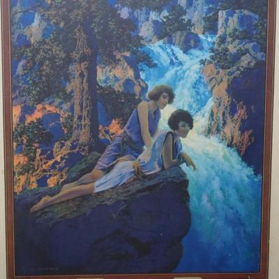 MAXFIELD PARRISH "THE WATERFALL" FRAMED 1931 CALENDAR FOR HUBBARD HARDWARE & EDISON MAZDA LAMPS