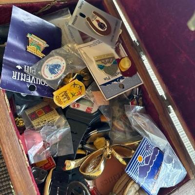 Lot of Pins in Wood Box