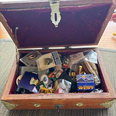 Lot of Pins in Wood Box