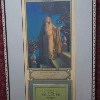 MAXFIELD PARRISH PRINT "ENCHANTMENT" EQUITABLE ELECTRIC ADVERTISING CALENDAR 1926 FRAMED