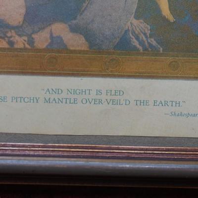 MAXFIELD PARRISH PRINT ADVERTISING FOR EDISON LIGHTING.FRAMED "AND NIGHT IS FLED"