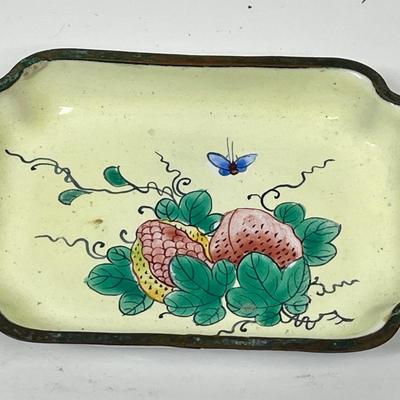 Cloisonné Lot - 2 Bird Trinket boxes and Tray