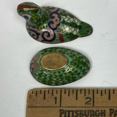 Cloisonné Lot - 2 Bird Trinket boxes and Tray