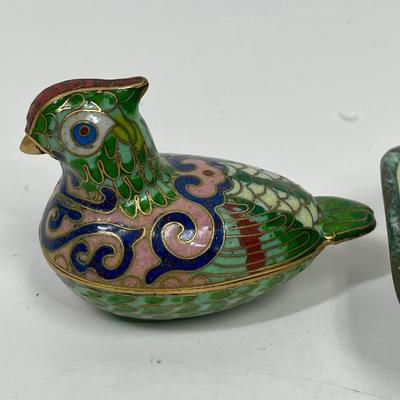 Cloisonné Lot - 2 Bird Trinket boxes and Tray