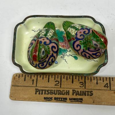 Cloisonné Lot - 2 Bird Trinket boxes and Tray