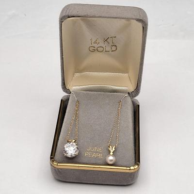 14k Pearl & CZ Necklaces - 2gr