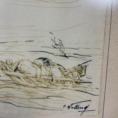 Vintage Ink Drawing framed signed