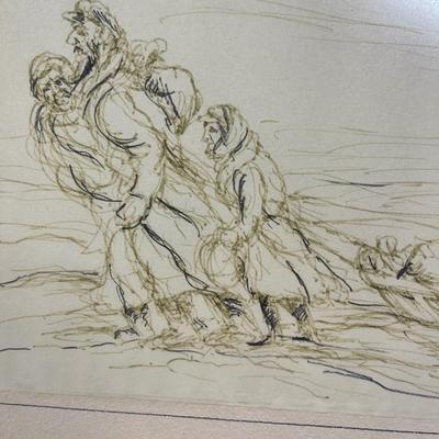 Vintage Ink Drawing framed signed