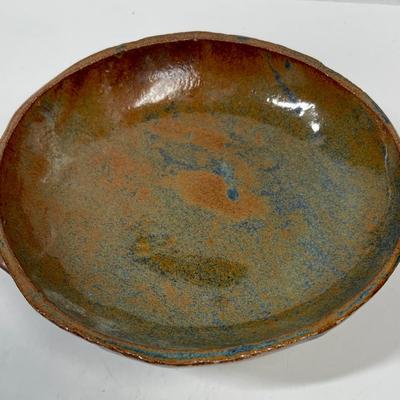 Handcrafted Pottery Bowl with Handles and 9 Pillars (unusual) for Tri-footed Base Folkart unknown origin