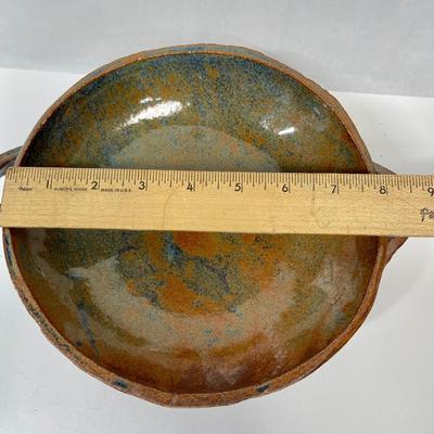 Handcrafted Pottery Bowl with Handles and 9 Pillars (unusual) for Tri-footed Base Folkart unknown origin