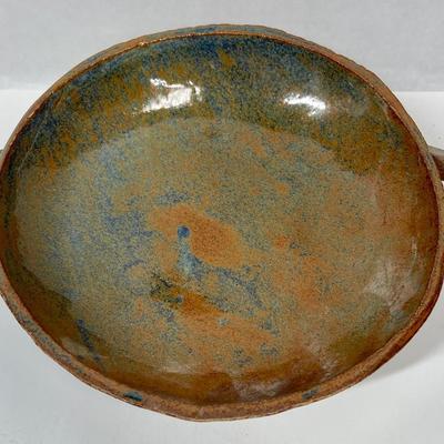 Handcrafted Pottery Bowl with Handles and 9 Pillars (unusual) for Tri-footed Base Folkart unknown origin
