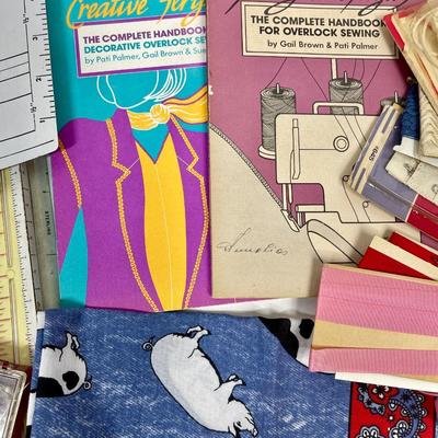 Sewing Notions Lot, vintage guides, rulers, binding, patches, buttons, etc