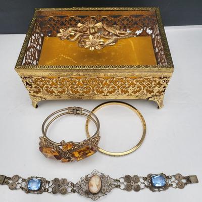 Vintage Jewel Box & Juliana, Cameo, Swarovski Bracelets