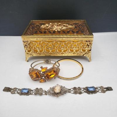 Vintage Jewel Box & Juliana, Cameo, Swarovski Bracelets