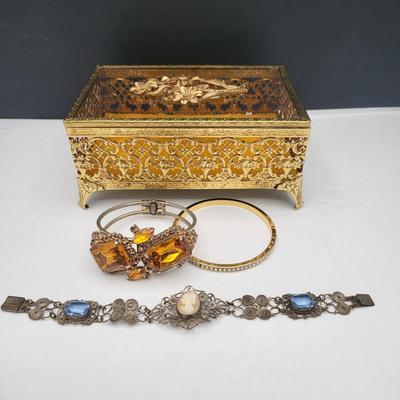 Vintage Jewel Box & Juliana, Cameo, Swarovski Bracelets