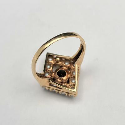 Antique 14k Gold Pearl Garnet Size 5 Ring - 3.4gr