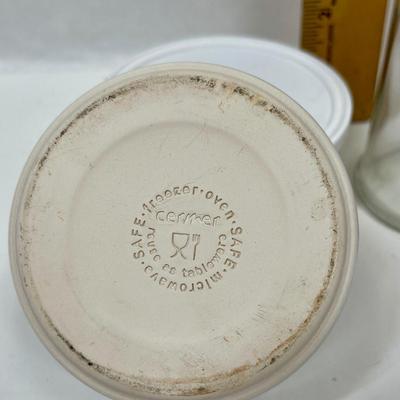 Saint Benoit Yogurt ceramic jar crock peach & white plus 3 other containers