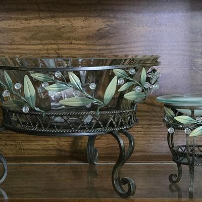 Partylite Glass Bowl with Stand and Wax Warmer