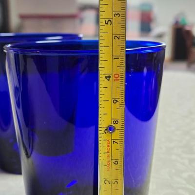 Cobalt Blue Glass Tumblers & Ceramic Pitcher