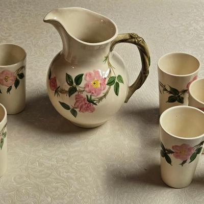 Franciscan Desert Rose China Pitcher and Tall Drinking Cups