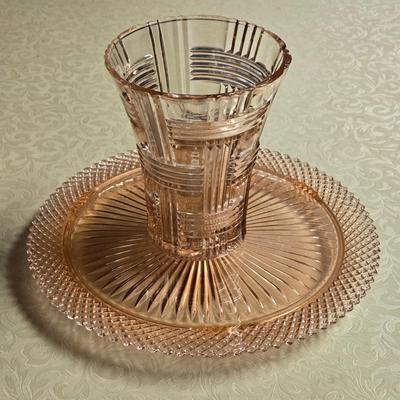 Vintage Pink Opaline Glass Platter and Vase