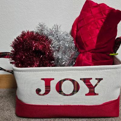 Christmas Basket, Tree Skirt, & Tinsel
