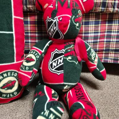 Red & Green Minnesota NHL Fleece Teddy & Pillow