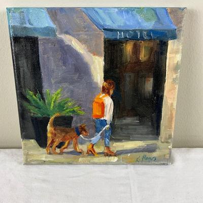 64 Original Oil Painiting "Walking the Dog" by Kathie Rogers