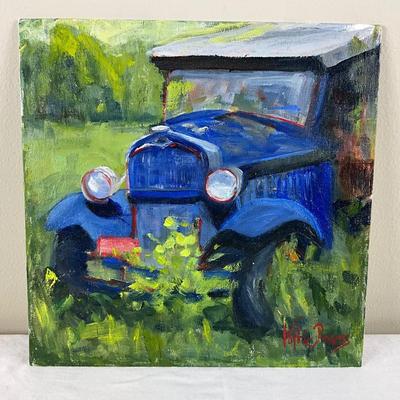67 Original Oil Painting "Old Blue" on Board by Kathie Rogers