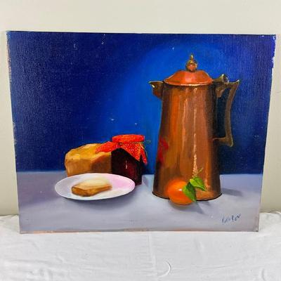071 Original Acrylic Painting Still Life Copper Coffee Pot by Kathie Rogers