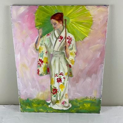 072 Original Oil Painting Asian Garden by Kathie Rogers