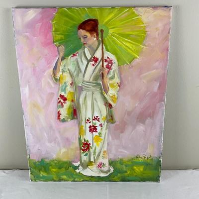 072 Original Oil Painting Asian Garden by Kathie Rogers