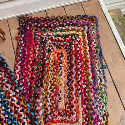 608 Pair of Hand Braided Rugs/Door Mats w/Bamboo Rug Beater