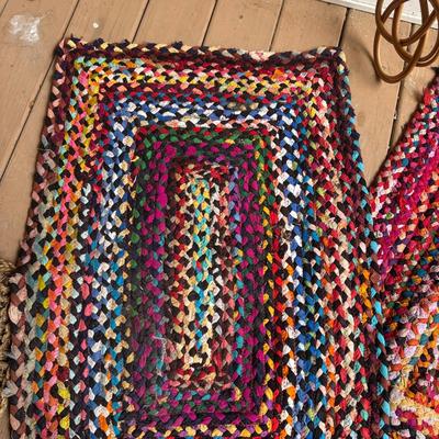 608 Pair of Hand Braided Rugs/Door Mats w/Bamboo Rug Beater