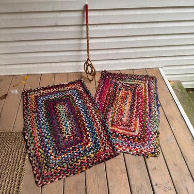 608 Pair of Hand Braided Rugs/Door Mats w/Bamboo Rug Beater