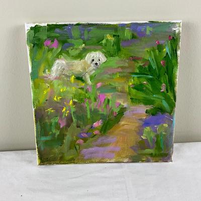 96 Original Oil Painting of Dog in the Garden by Kathie Rogers