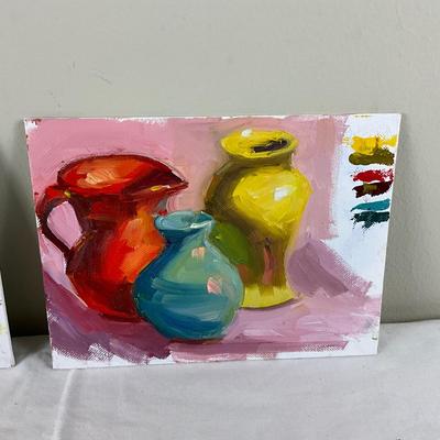 97 Lot of Two Oil Paintings Still LIfe with Color Palette