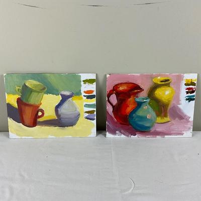 97 Lot of Two Oil Paintings Still LIfe with Color Palette