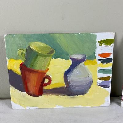 97 Lot of Two Oil Paintings Still LIfe with Color Palette