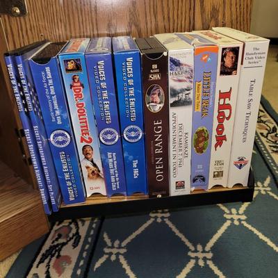 Vhs lot, tv stand and 32" tv