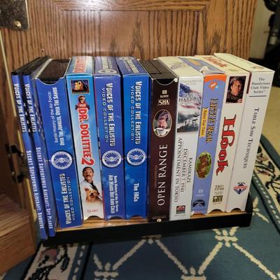 Vhs lot, tv stand and 32" tv