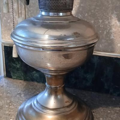 Beautiful Aladdin Model No. 11 lamp with milk glass hobnail shade and frosted chimney
