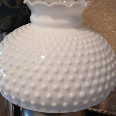 Beautiful Aladdin Model No. 11 lamp with milk glass hobnail shade and frosted chimney