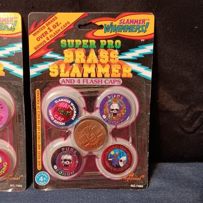 3 NEW 1994 SUPER PRO BRASS SLAMMER & 4 FLASH CAPS